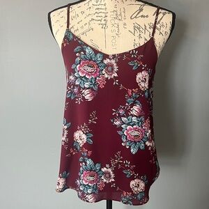 Pink Republic Floral Burgundy Spaghetti Strap Top Small EUC